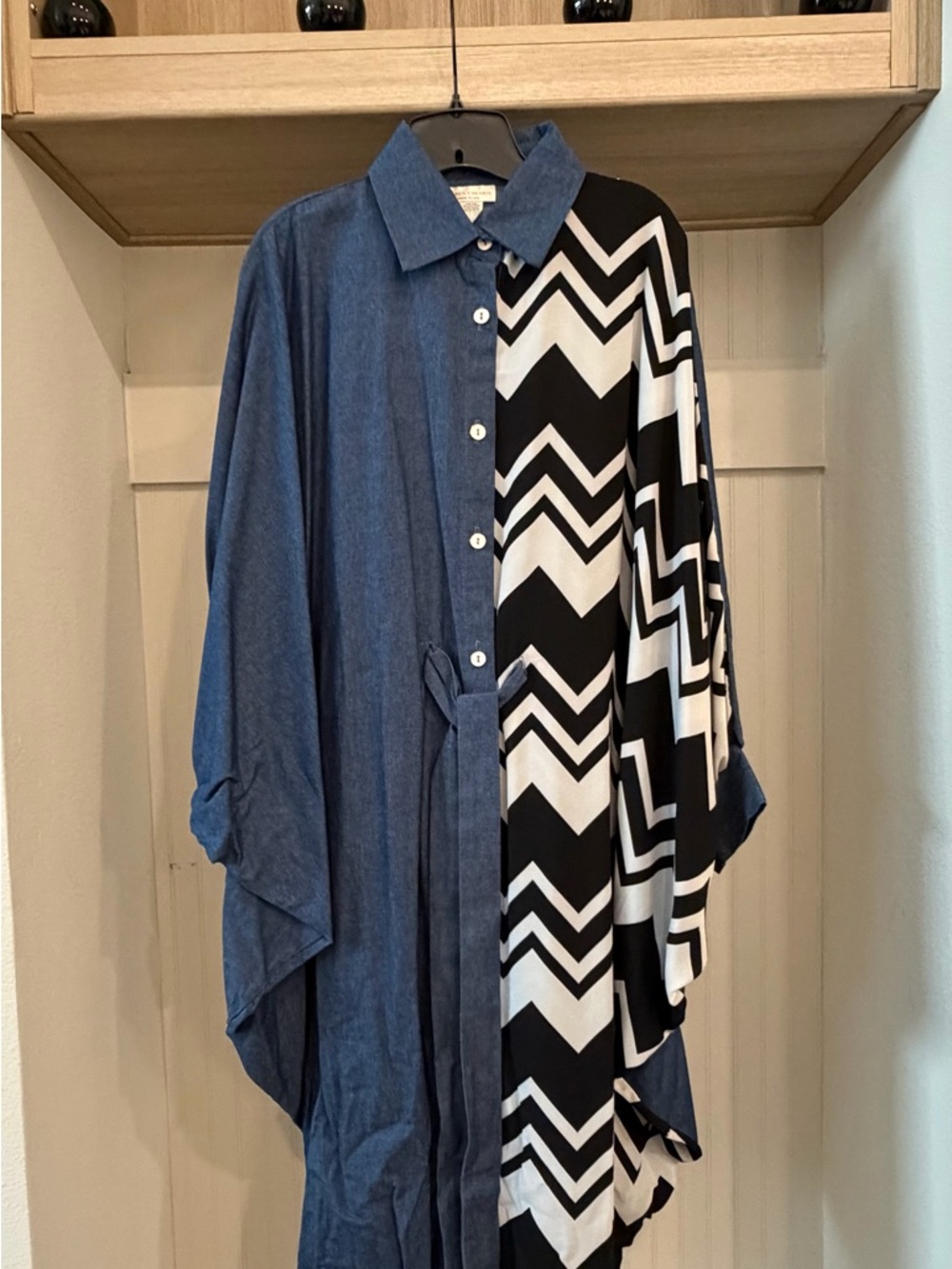 Blue Chevron Panel Shirt Dress - Unbranded